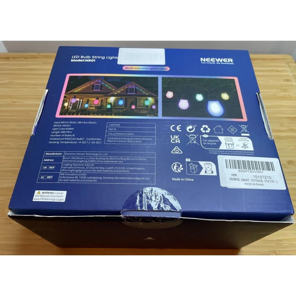 NEEWER NR01 48FT Outdoor String Lights RGBW 15 LED Smart Alexa Google NEW